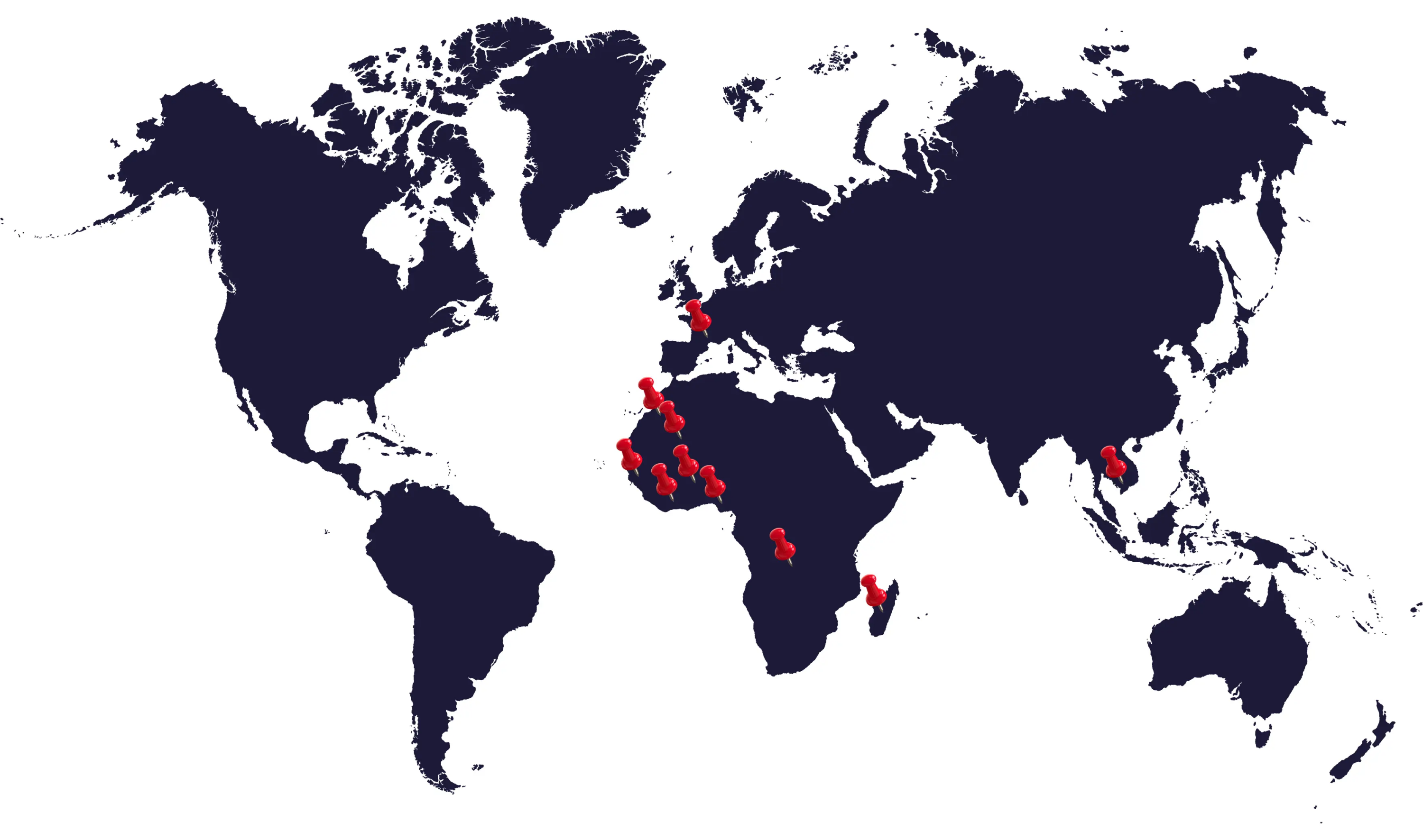 Carte du monde représentant les points d'intervention de Speals